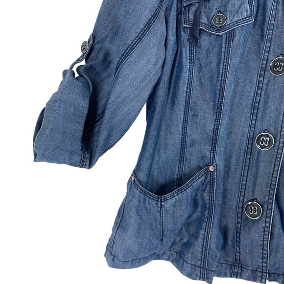 utility denim blue jean style jacket in Tencel  3/4 sleeve size 11 San Francisco - Picture 8 of 16